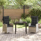 Garden Dining Set with Cushion 3 pcs Light Grey Poly Rattan 3380519