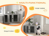 Dog Crate Furniture Side Table, with Cushion, 122 x 61 x 71cm - Grey T3398P376387