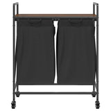 Laundry Basket 2 Compartments with Wheels Brown Oak 859099