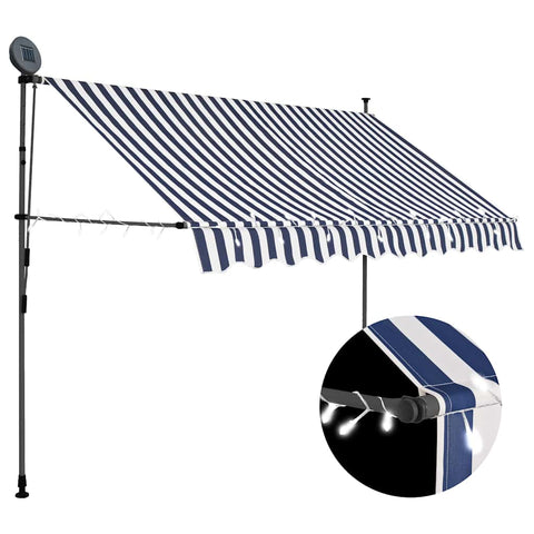 Manual Retractable Awning with LED 250 cm Blue and White 145844