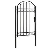 Fence Gate ASSEN with Arched Top Steel 100x175 cm Black 143087