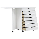 Rolling Cabinet with Desk MOSS White Solid Wood Pine 355901