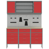 Work Cabinet with Drawer 7 pcs Red Engineered Wood and Steel 3321437