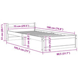 Bed Frame without Mattress Solid Wood 75x190 cm Small Single Small Single 815004