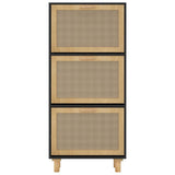 Shoe Cabinet Black 52x25x115 cm Engineered Wood&Natural Rattan 345649
