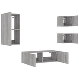 ZNTS 4 Piece TV Wall Cabinets with LED Lights Grey Sonoma 3216886