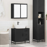 ZNTS 2 Piece Bathroom Furniture Set Black Engineered Wood 3300895