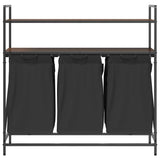 Laundry Basket 3 Compartments with Shelves Brown Oak 859084