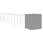 Dog House with Run Light Grey 165x1067x181 cm Galvanised Steel 3189107