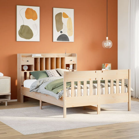 ZNTS Bed Frame without Mattress 140x190 cm Solid Wood Pine 3323272