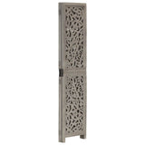Hand carved 3-Panel Room Divider Grey 120x165 cm Solid Mango Wood 285337