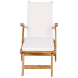 Folding Deck Chair with Cushion White Solid Teak Wood 42030522