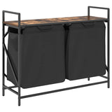Laundry Basket 2 Compartments with Shelf Smoked Oak 859077