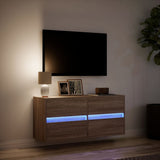 TV Wall Cabinet with LED Lights Brown Oak 100x31x45 cm 852298