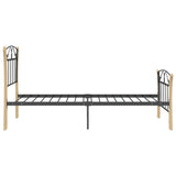 Bed Frame Black and natural Powder-coated metal, solid oak wood 324883