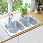 ZNTS Kitchen Sink Double Basin with Strainer & Trap Stainless Steel 145074
