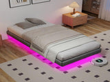 90cm190cm Grey Floating Single Bed Frame with LED Lights, Metal Platform Bed with Underbed Storage, T6135P516183