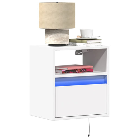 ZNTS Wall-mounted Bedside Cabinet with LED Lights White 3307975
