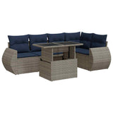 6 Piece Garden Sofa Set with Cushions Grey Poly Rattan Acacia 3326642