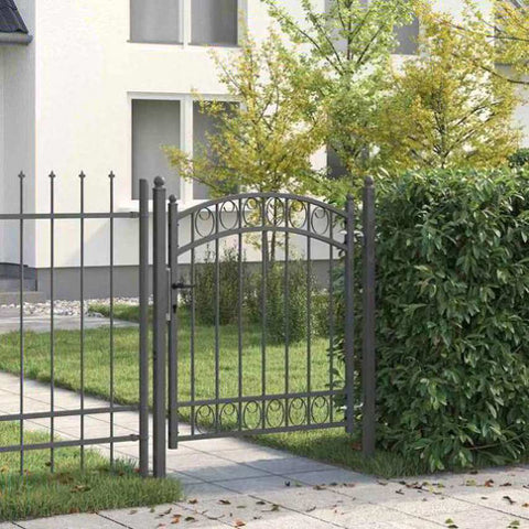 Fence Gate with Lock Grey 125 x 100 cm Powder-coated steel 42008973