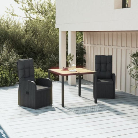 ZNTS 3 Piece Garden Dining Set Black Poly Rattan&Solid Wood Acacia 3157633