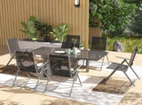 7 Piece Outdoor Dining Set with Extendable Table and 6 Folding Chairs for Patio, Balcony, Deck, Grey T3398P327928
