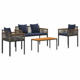 Outdoor Furniture Set Grey and Navy Blue Poly Rattan 42025229