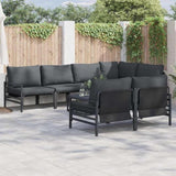 Garden Sofa Set with Cushion 7 pcs Black Steel 3378959