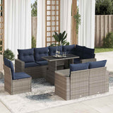 9 Piece Garden Sofa Set with Cushions Grey Poly Rattan Acacia 3326342