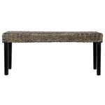 ZNTS Bench 110 cm Black Natural Kubu Rattan and Solid Mango Wood 285790