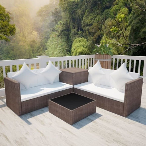 4 Piece Garden Lounge Set with Cushions Poly Rattan Brown 42988