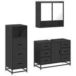ZNTS 3 Piece Bathroom Furniture Set Black Engineered Wood 3301050