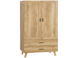 2 Door Wardrobe, Modern Wardrobe with 2 Drawer and Hanging Rail for Bedroom, Natural T3398P378726