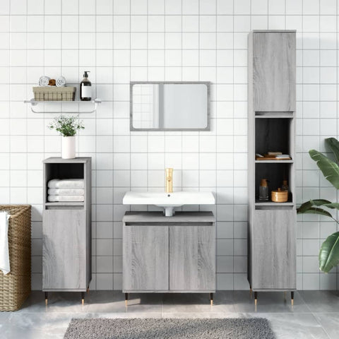 ZNTS 3 Piece Bathroom Cabinet Set Grey Sonoma Engineered Wood 3187787