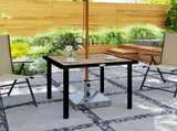 Square Garden Dining Table with 5.4cm Parasol Hole, Slatted Top, Metal Frame, 86 x 86 x 71cm, Brown T3398P320129