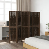 Room Divider 5 Panels Dark Brown Solid Wood Paulownia 358661