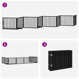 Dog Gate with Door Foldable 8 Panels Black 640 cm Poplar Wood 3155570