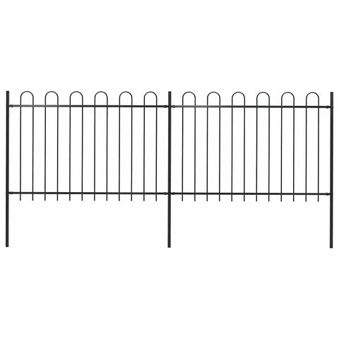 Garden Fence with Hoop Top Steel 359x120 cm Black 277666