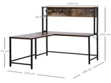 L Shaped Desk with Book Shelf, Industrial Corner Computer Desk, Writing Table with Steel Frame for T3398P329540