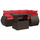 5 Piece Garden Sofa Set with Cushions Brown Poly Rattan Acacia 3326635