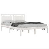 Bed Frame White Solid pine wood, Plywood Double Simple 3105516