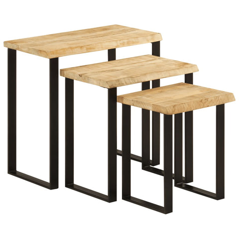 Nesting Tables 3 pcs with Live Edge Solid Wood Mango 372762
