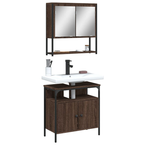 ZNTS 2 Piece Bathroom Furniture Set Brown Oak Engineered Wood 3214659