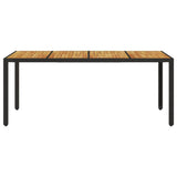 Garden Table with Acacia Wood Top Black 190x90x75 cm Poly Rattan 365541