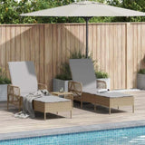 Sun Lounger Reclining 3 pcs Beige and Light Grey Poly Rattan 365435
