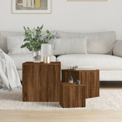 ZNTS Side Tables 3 pcs Brown Oak Engineered Wood 815989