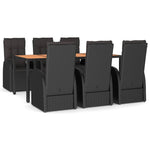 7 Piece Garden Dining Set Black Poly Rattan&Solid Wood Acacia 3157639