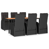 ZNTS 7 Piece Garden Dining Set Black Poly Rattan&Solid Wood Acacia 3157639