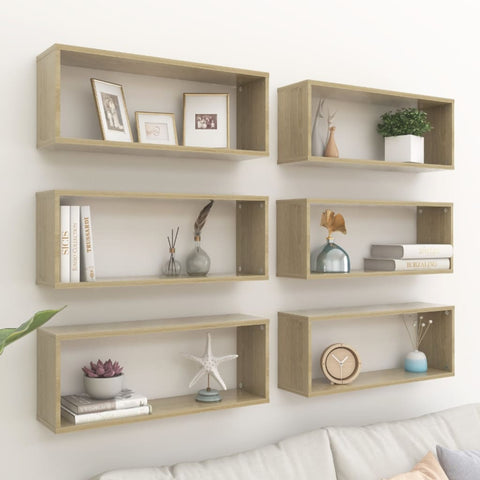 Wall Cube Shelf 6 pcs Sonoma Oak 60x15x23 cm Engineered Wood 807144