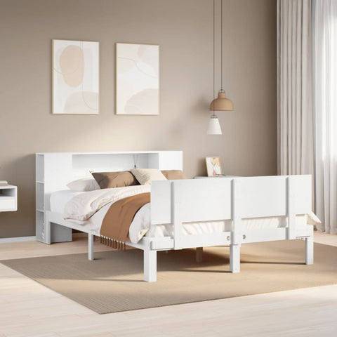 ZNTS Bookcase Bed without Mattress White 135x190 cm Double Solid Wood Pine 3322627